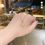 Collier trèfle à quatre feuilles porte-bonheur en opale en forme de cœur