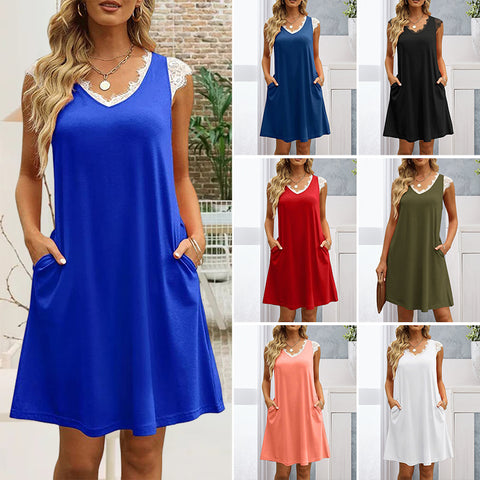 Robe sans manches en dentelle à col en V