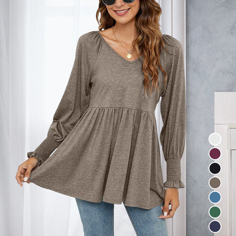 T-shirt bouffant à manches longues et encolure en V