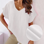 Chemise col V en coton et lin