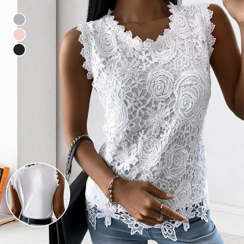 Gilet en dentelle décontracté et élégant avec une encolure ronde