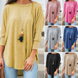 T-shirt Irrégulier De Couleur Unie Avec Ourlet Á Col Rond