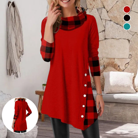 Robe irrégulière à carreaux avec revers