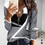 Sweat-shirt Zippé à Col en V et Blocs de Couleurs