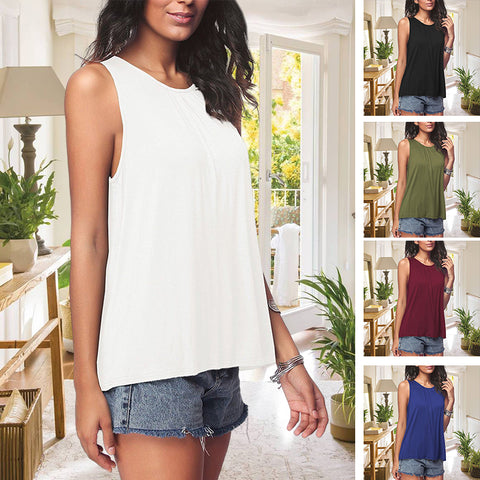 Débardeur sans manches de couleur unie à col rond respirant