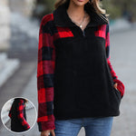 Sweat-shirt à Manches Longues et à Carreaux pour Femmes