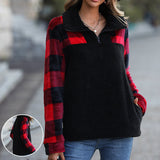 Sweat-shirt à Manches Longues et à Carreaux pour Femmes