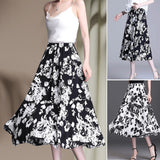 Jupe trapèze mi-longue coupe ajustée élastique simple