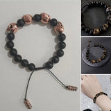 Bracelet de Perles d'Onyx de l'Armée du Crâne en Argent Sterling