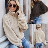 Sweat-shirt en molleton à manches longues et fermeture éclair pour femmes