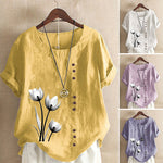 T-shirt vintage en coton et lin imprimé