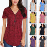 T-shirt d'été uni zippé pour femme