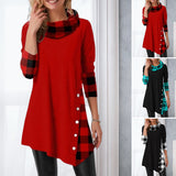 Robe irrégulière à carreaux avec revers