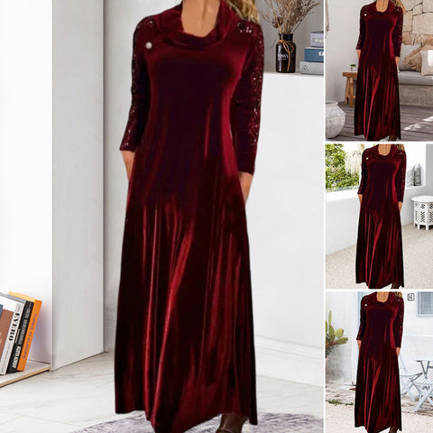 Robe longue en velours à manches longues avec sequins