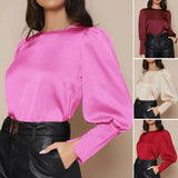 Chemise boutonnée en satin à col ras du cou