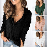 Chemise à Pois Moelleux à Revers Pour Femmes