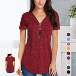T-shirt d'été uni zippé pour femme