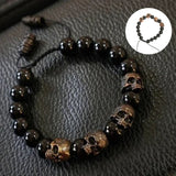 Bracelet de Perles d'Onyx de l'Armée du Crâne en Argent Sterling
