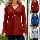 Haut de Couleur Unie avec Boutons et Manches Longues