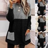 Panneaux Ronds Col Poches Manches Longues Suède Sweat-shirt