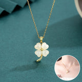 Collier trèfle à quatre feuilles porte-bonheur en opale en forme de cœur