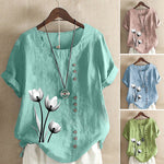 T-shirt vintage en coton et lin imprimé