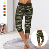 Pantalon capris à cordon de serrage et imprimé camouflage