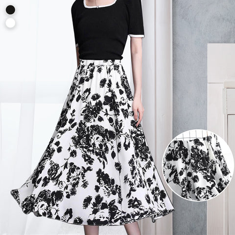 Jupe trapèze mi-longue coupe ajustée élastique simple