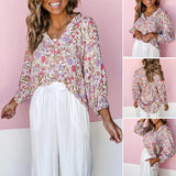 Chemise Décontractée à Manches Longues et Col en V à Fleurs