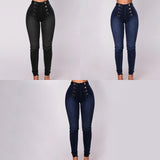 Jean skinny taille haute à double boutonnage