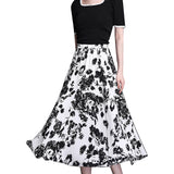 Jupe trapèze mi-longue coupe ajustée élastique simple