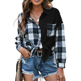 Chemise ample décontractée à carreaux asymétriques pour femmes