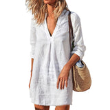 Robe Unie Col V En Coton Et Lin
