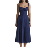 Robe d'été à bandeau imprimé Robe à bretelles à la mode de couleur unie