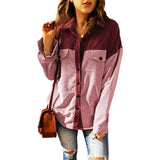Veste de chemise décontractée à revers lâche colorblock pour dames