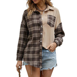 Chemise ample décontractée à carreaux asymétriques pour femmes
