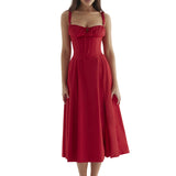 Robe d'été à bandeau imprimé Robe à bretelles à la mode de couleur unie