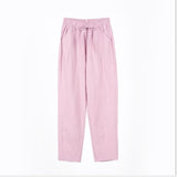 Pantalon Droit Décontracté à Taille Élastique en Coton et Lin pour Femmes