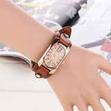 Montre pour Femme Vintage en Cuir et Pierre à Quartz