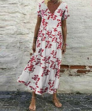 Robe Longue Vintage Pour Femme Á Manches Courtes